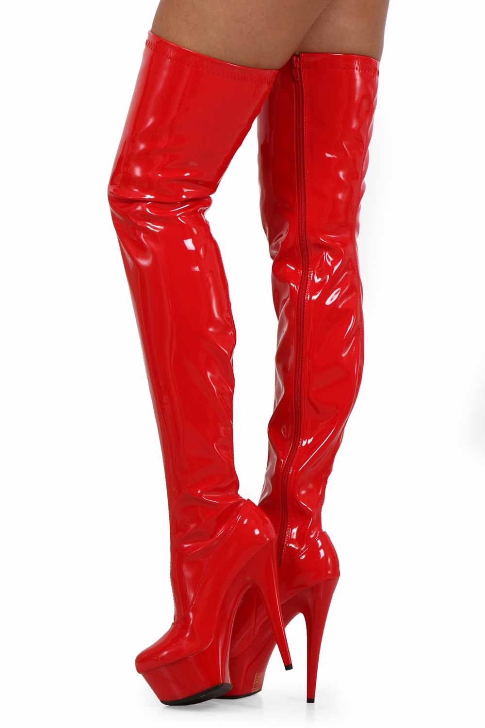 Stivali rossi in vinile con cerniera laterale | Lingerie torino