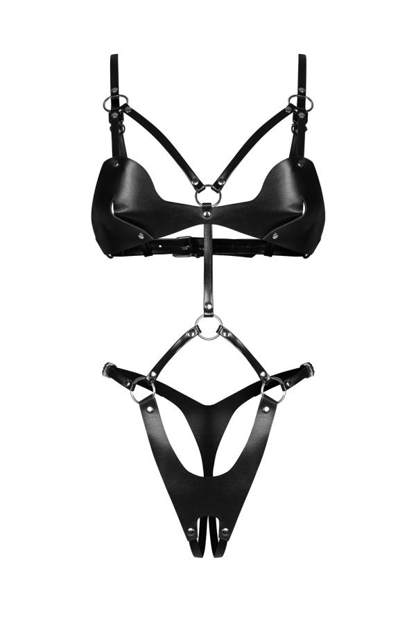 Obsessive: Body nero in ecopelle con fasce regolabili Dame Controle