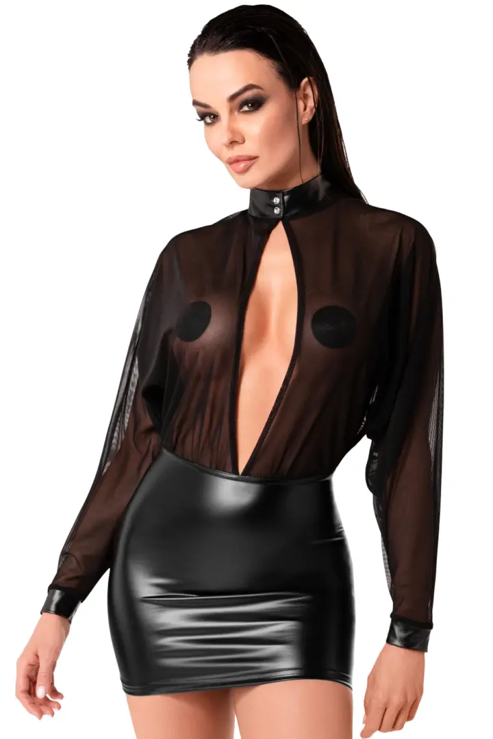 Abito Opium con top trasparente e gonna wetlook – foto 3