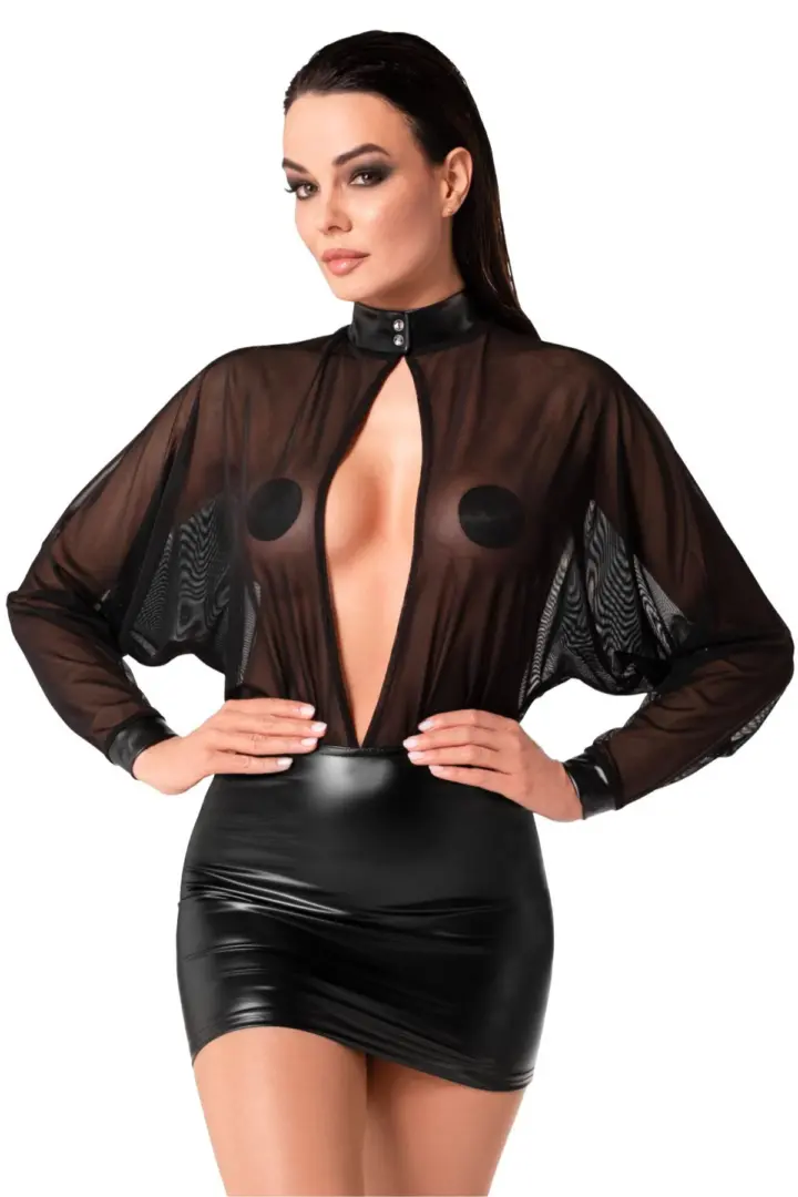 Abito Opium con top trasparente e gonna wetlook