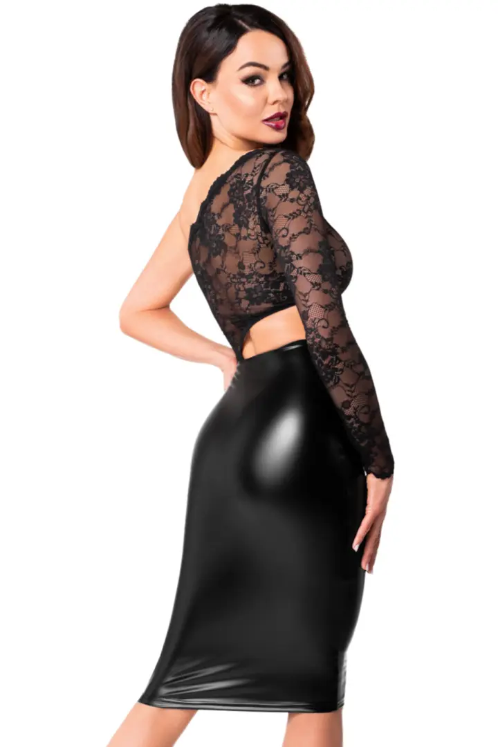 Abito in tessuto wetlook e pizzo Erotica Noir Handmade – foto 2
