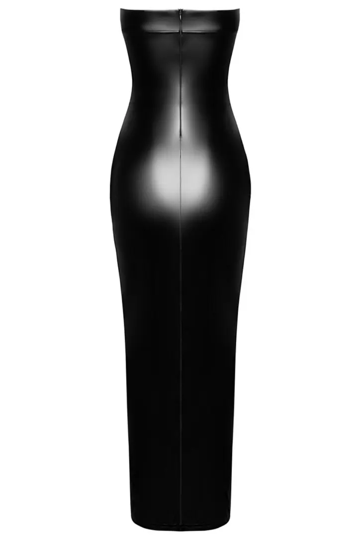 Abito lungo wetlook Aphrodisia con spacco Noir Handmade – foto 7