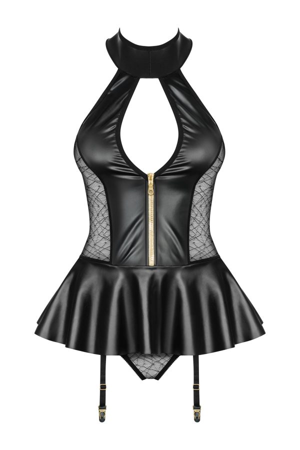 Obsessive: Corsetto nero wetlook con perizoma 859