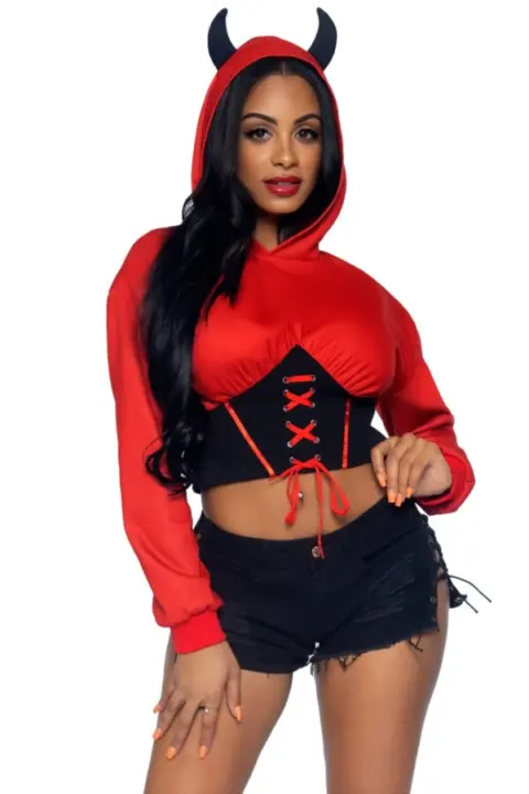 Leg Avenue: top diavoletta con cappuccio cosplay Halloween