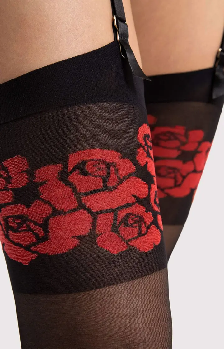Fiore: Calze da reggicalze 20 den Motivo floreale rosso Destin – foto 2