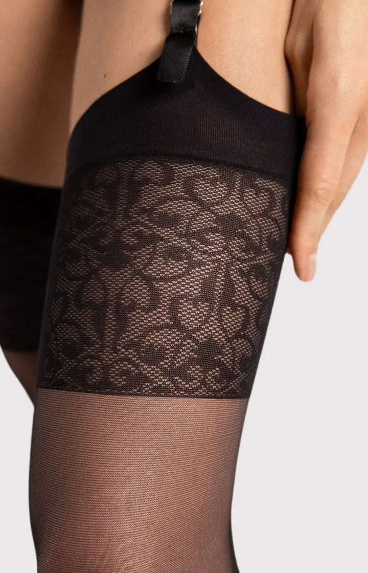 Fiore: Calze da reggicalze con riga design Vintage 20 Den – foto 2