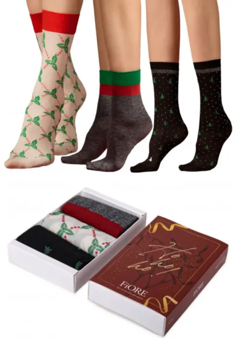 Fiore: Set 3 paia di Calzini Natalizi idea Regalo