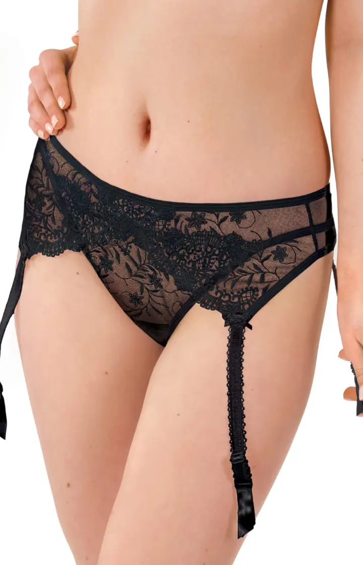 Ewana: Reggicalze in tulle e pizzo floreale in nero e bianco – foto 4