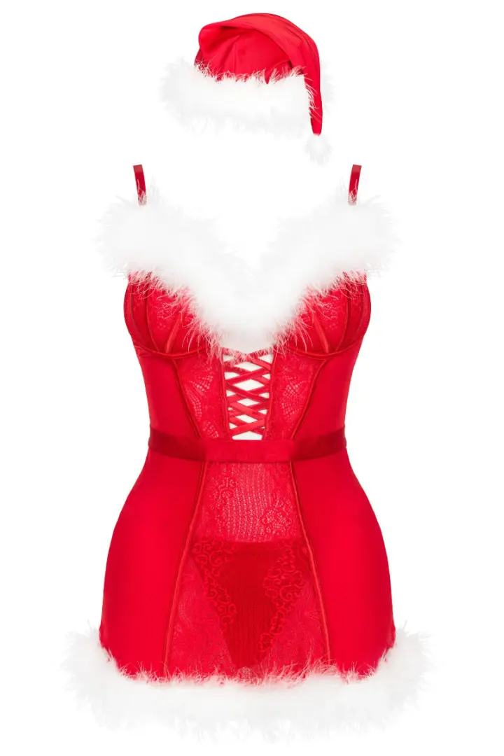 Lingerie Natalizia Chemise Rossa con Cappello Agethe – foto 7