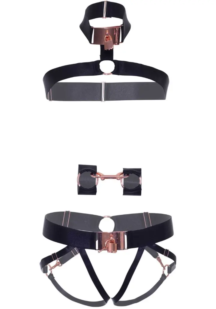 Kink Lingerie: Harness elasticizzato satinato con manette – foto 2