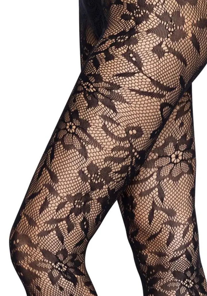 Leg Avenue: collant in pizzo dal motivo floreale in nero e bianco – foto 10