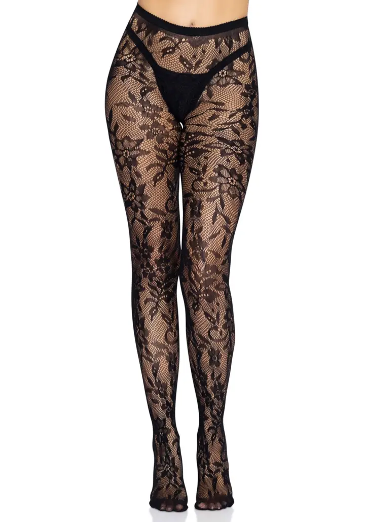 Leg Avenue: collant in pizzo dal motivo floreale in nero e bianco – foto 7
