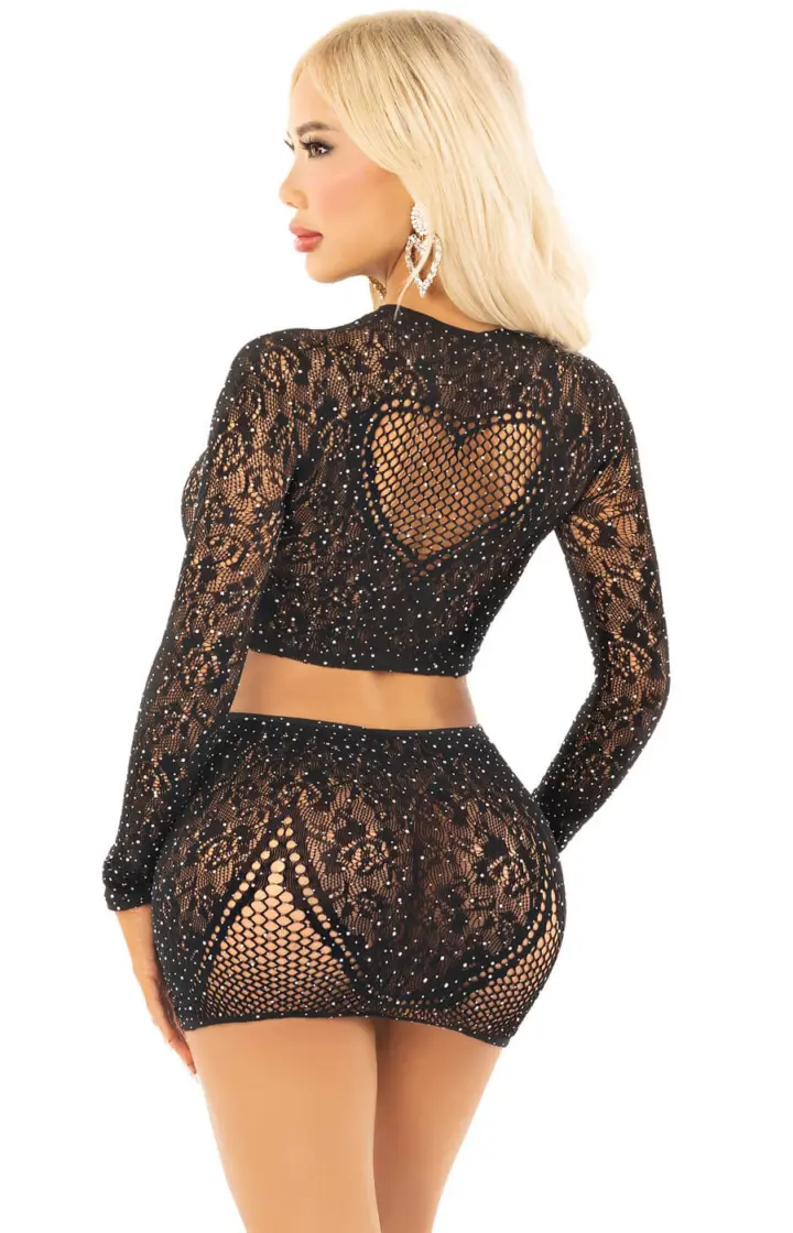 Crop Top e mini gonna con strass in nero o rosso – foto 4