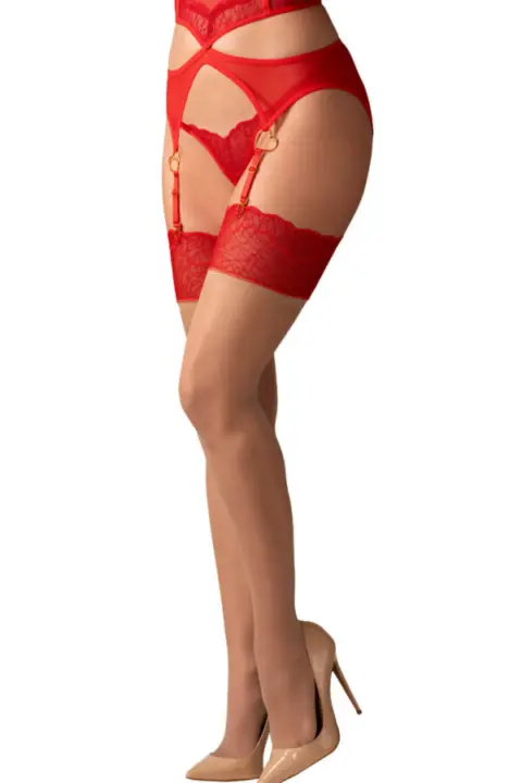Obsessive: Cupide Desir calze per reggicalze nude con balza rossa