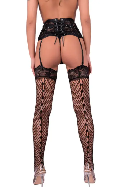 LivCo: Set reggicalze in pizzo con calze a rete Jelly