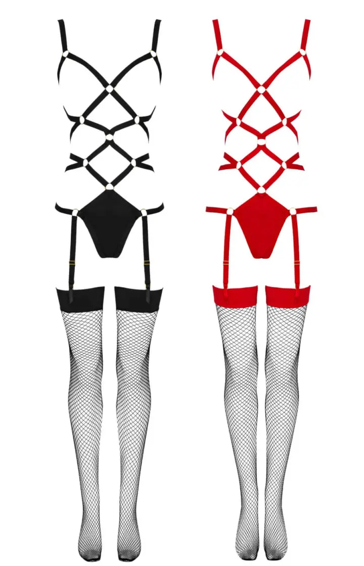LivCo: Harness Body con calze in nero e rosso Thiara – foto 5