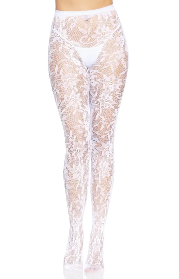 Leg Avenue: collant in pizzo dal motivo floreale in nero e bianco – foto 2