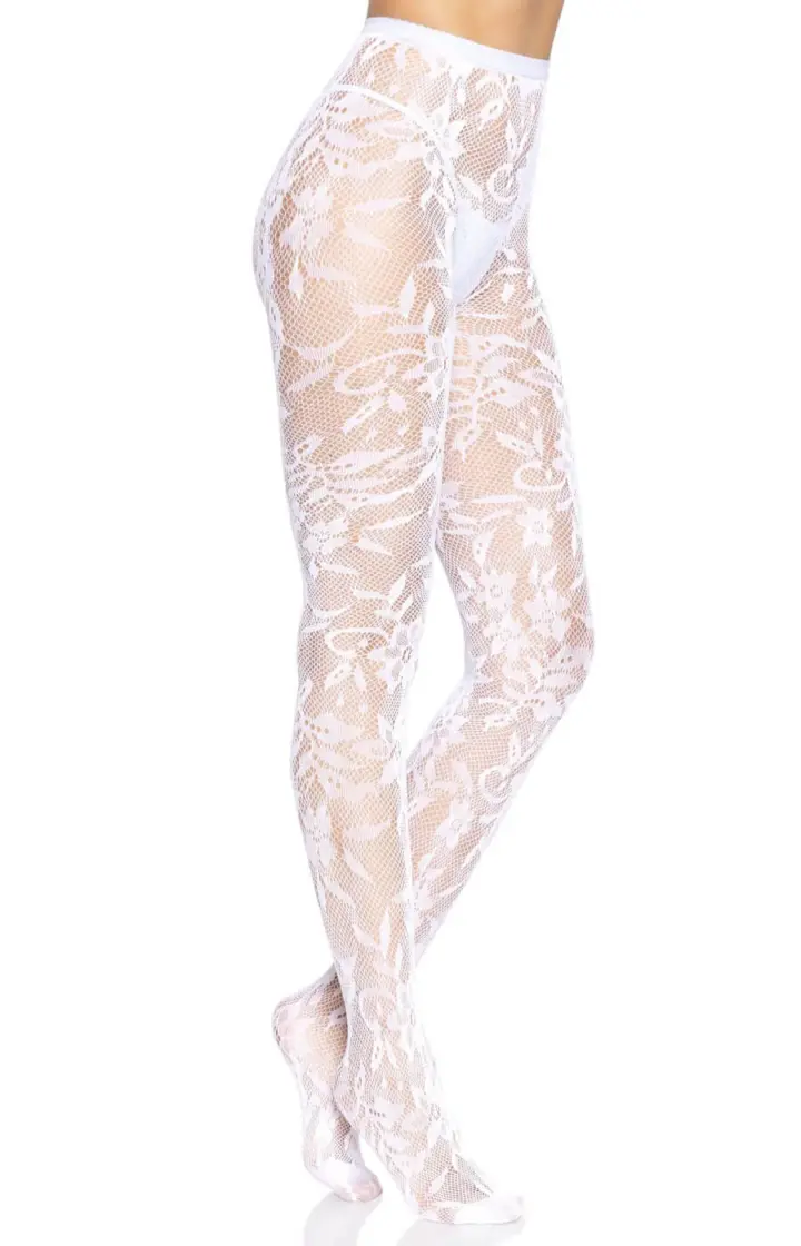Leg Avenue: collant in pizzo dal motivo floreale in nero e bianco – foto 9
