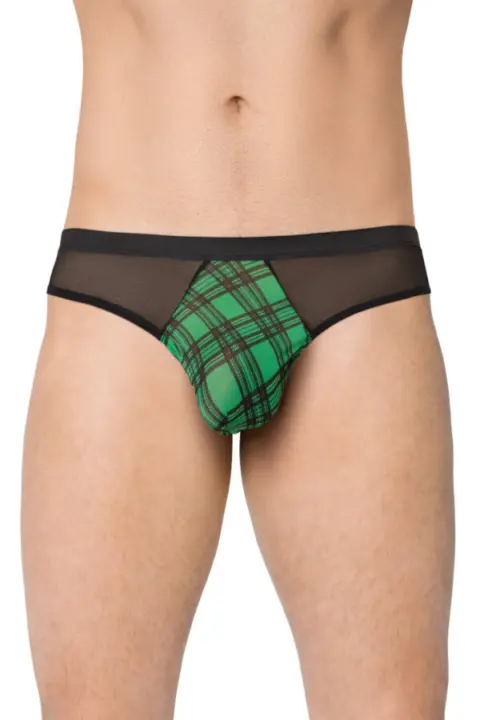 Slip uomo in microrete con inserto verde a quadri