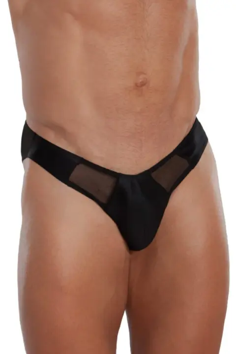 Slip uomo in tessuto wetlook e microrete trasparente