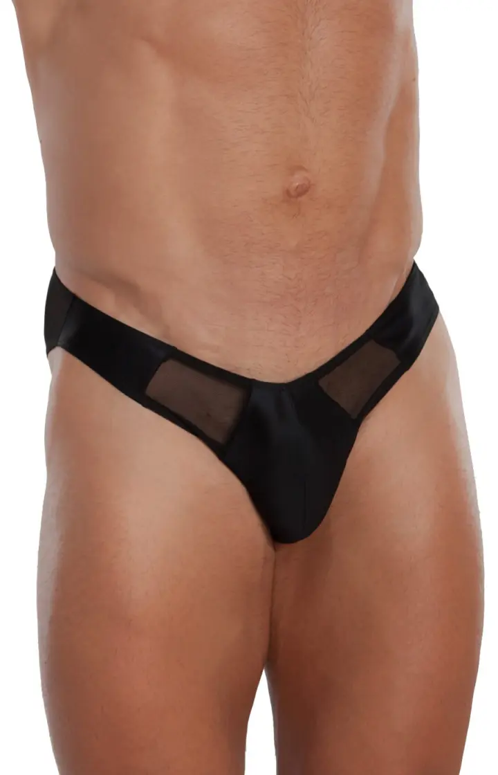 Slip uomo in tessuto wetlook e microrete trasparente