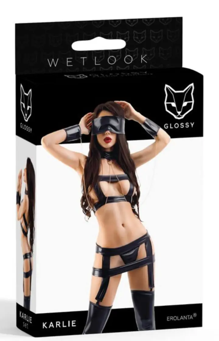 Completo Karlie in tessuto wetlook con dettagli bondage Glossy – foto 6