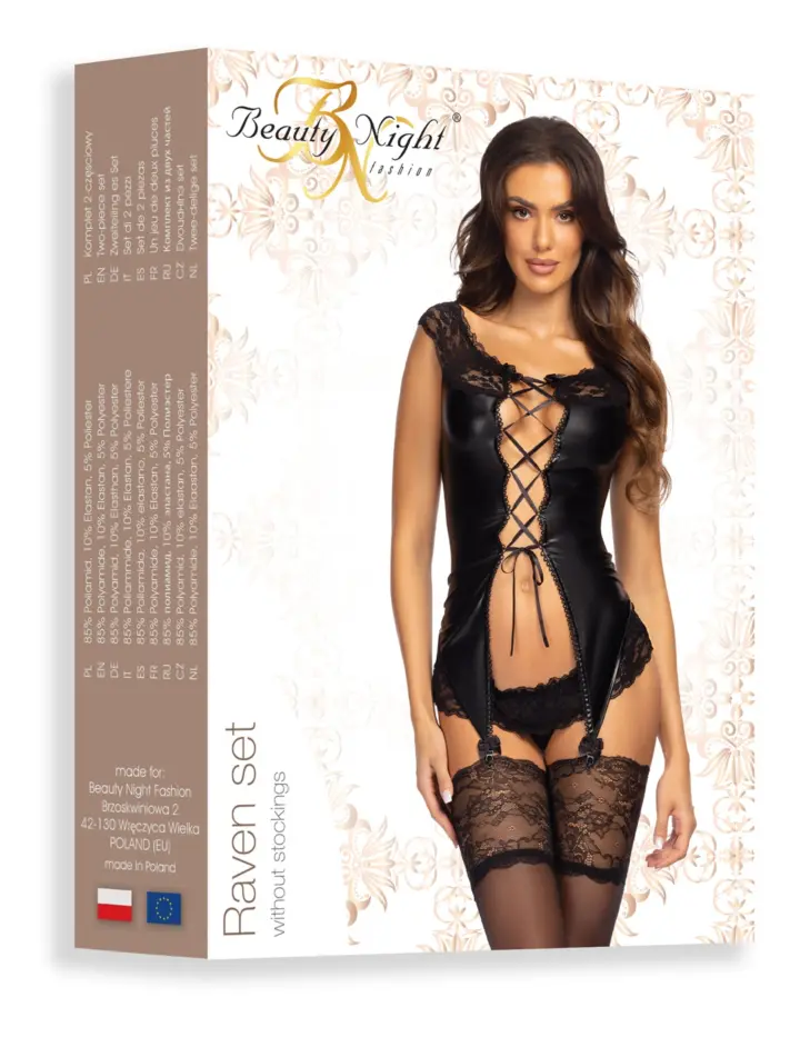 Beauty Night: Set con guepiere satinata e mutandine Raven – foto 10
