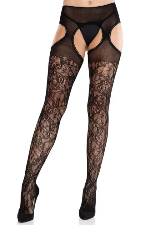 Leg Avenue: collant in pizzo floreale aperti all'inguine