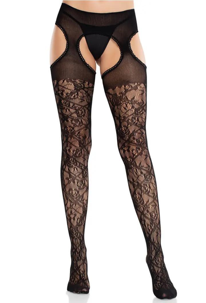 Leg Avenue: collant in pizzo floreale aperti all'inguine – foto 3