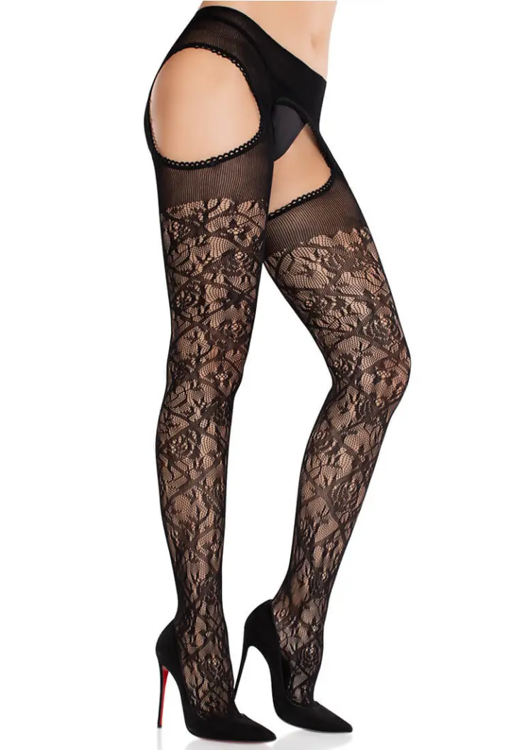 Leg Avenue: collant in pizzo floreale aperti all'inguine – foto 4