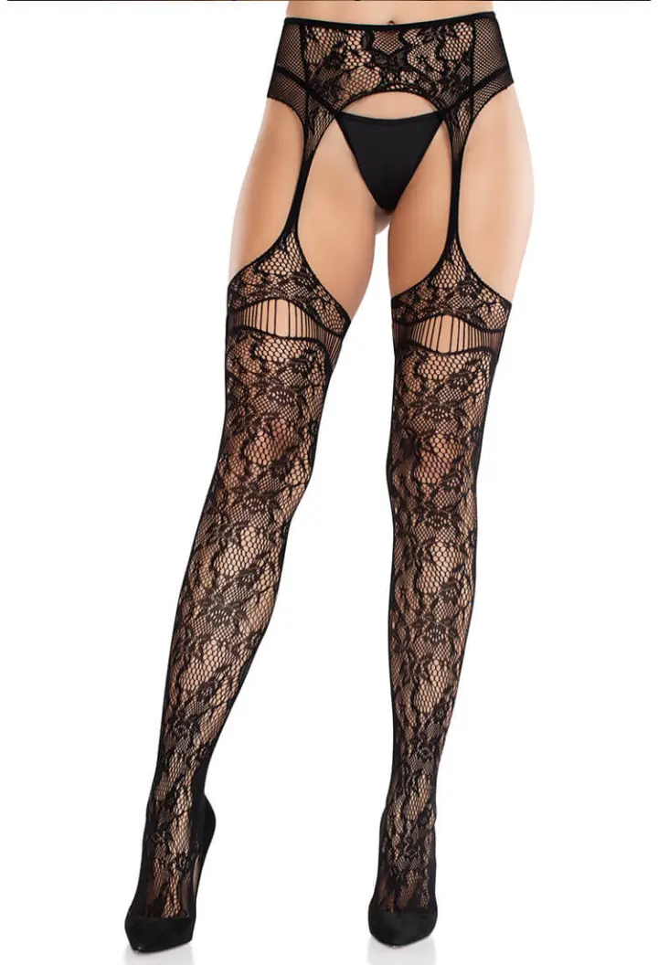 Leg Avenue: collant effetto reggicalze in nero e rosso – foto 3