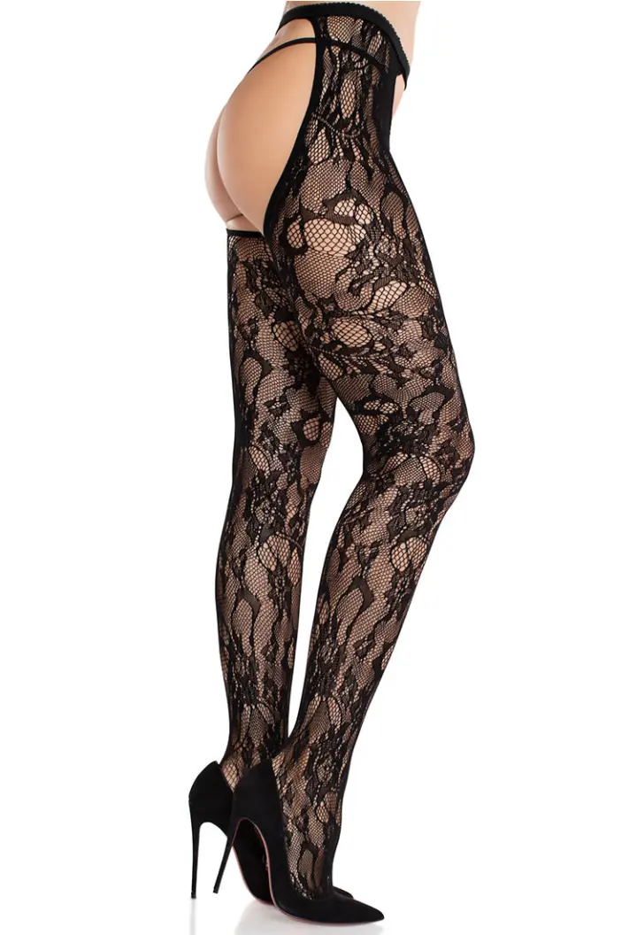 Leg Avenue: collant tutto aperto in pizzo nero dal motivo floreale – foto 3