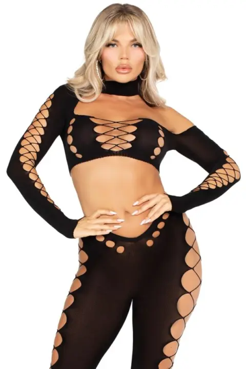 Leg Avenue: crop top e leggings con inserti a rete larga