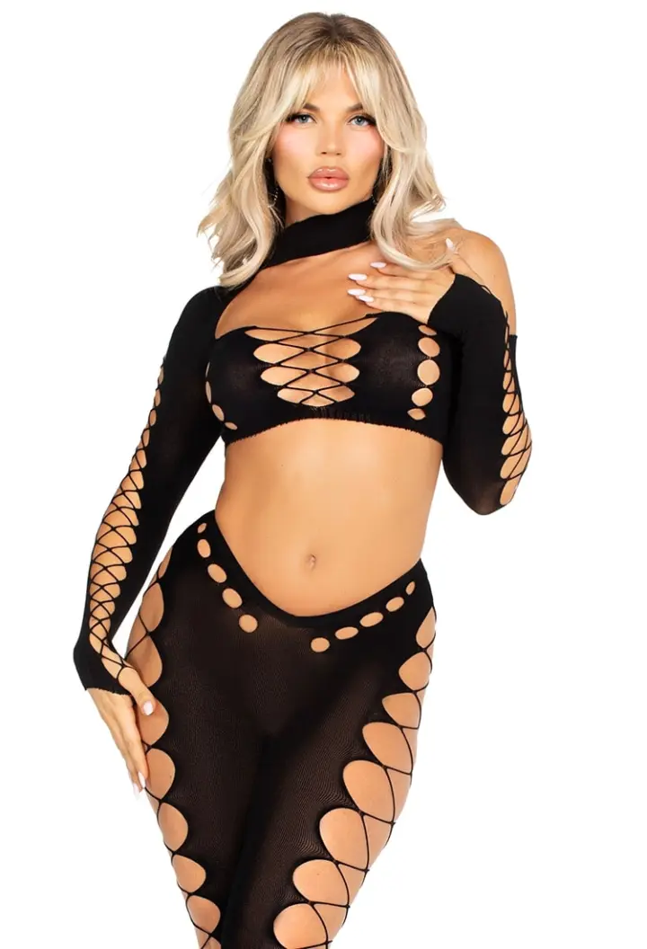 Leg Avenue: crop top e leggings con inserti a rete larga – foto 8