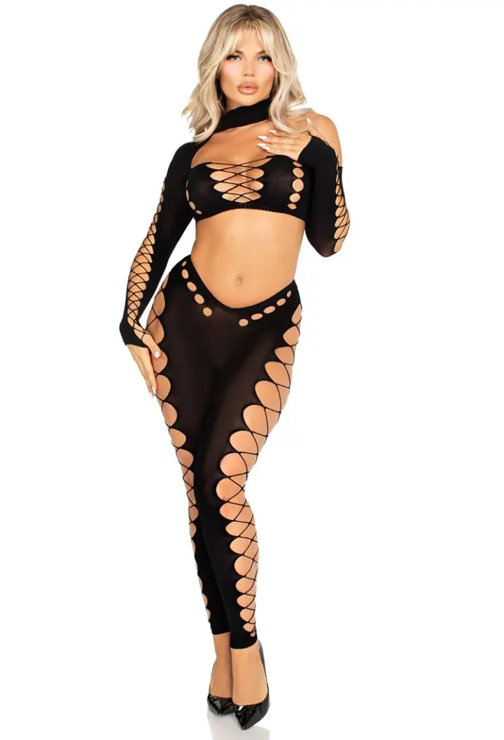 Leg Avenue: crop top e leggings con inserti a rete larga – foto 5
