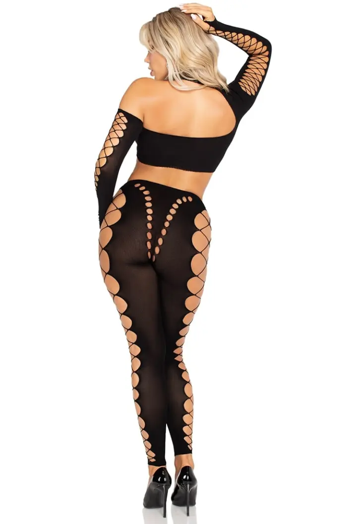 Leg Avenue: crop top e leggings con inserti a rete larga – foto 6