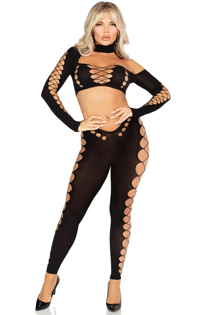 Leg Avenue: crop top e leggings con inserti a rete larga – foto 7