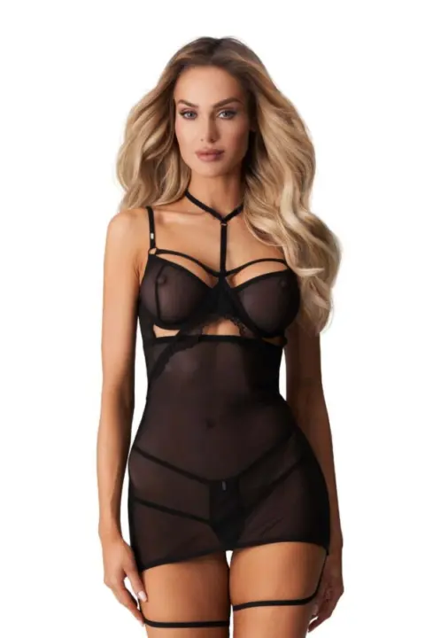 Obsessive: Arrowel Black chemise con choker e giarrettiere