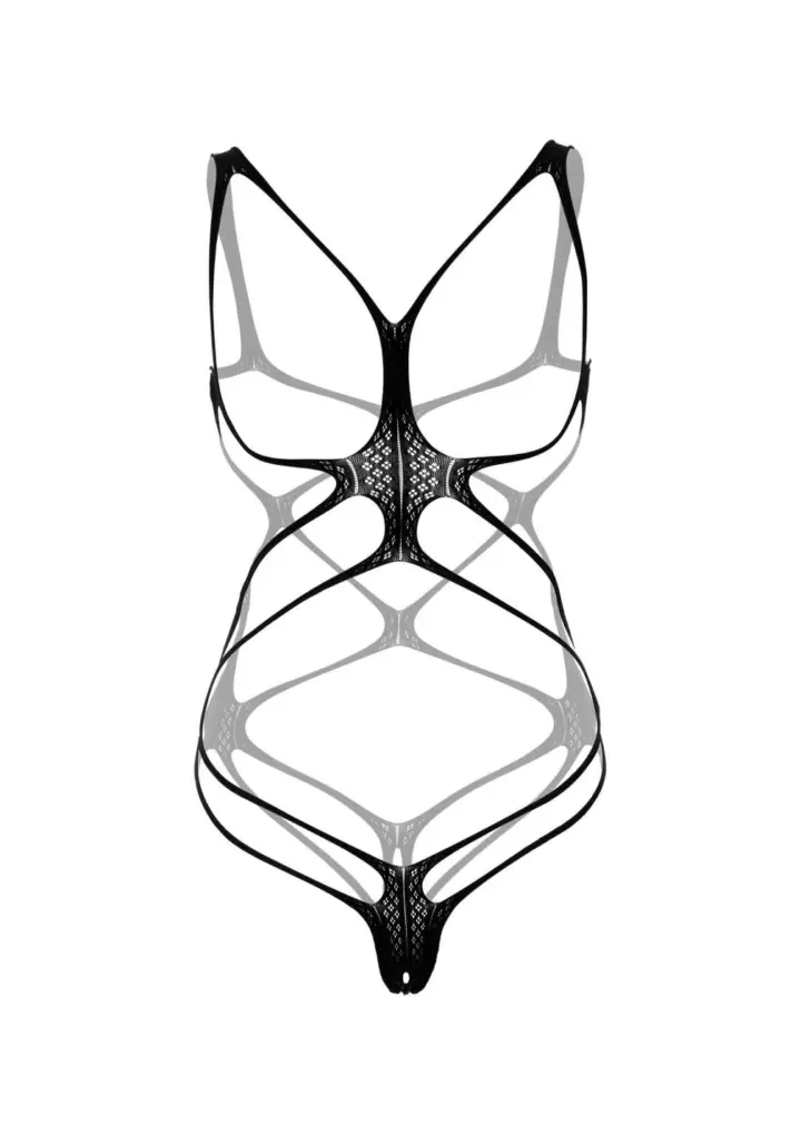 Body strappy con coppe aperte – Crotchless nero – foto 3