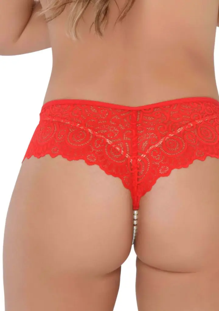 Ashley Pearl String – Perizoma aperto con perle e fiocchetti in pizzo sensuale – foto 3