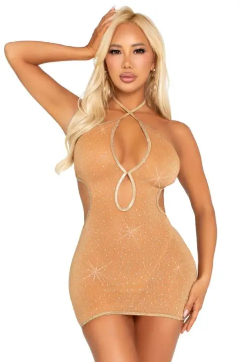 Leg Avenue: Abitino scollato in tre colori con strass applicati a mano