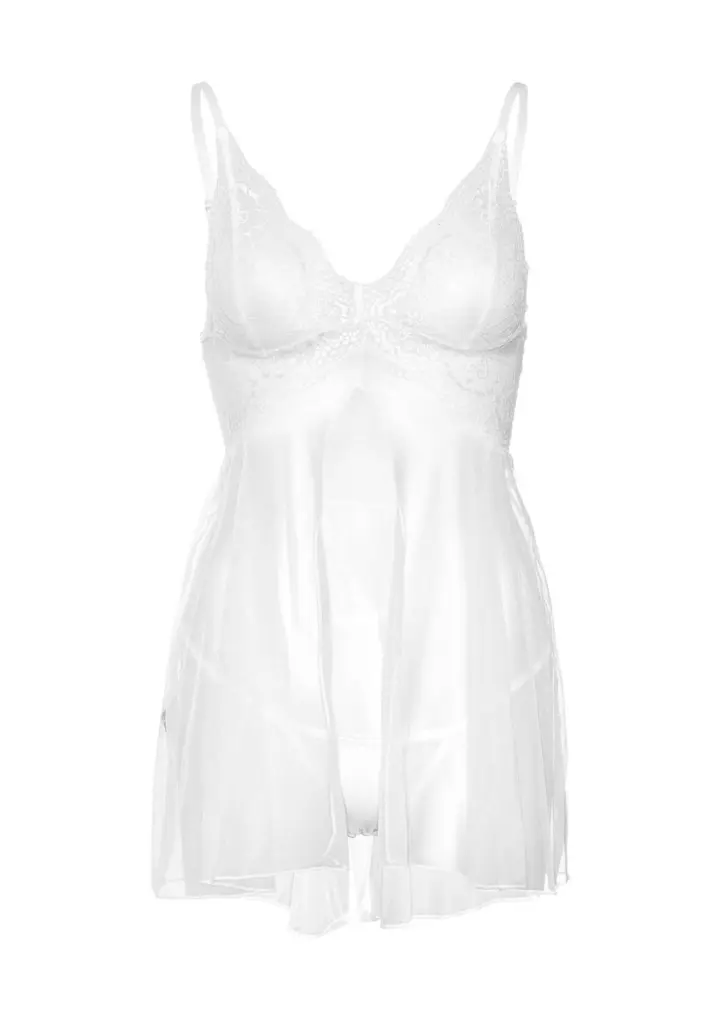 Babydoll bianco con pizzo e apertura frontale – Daring Intimates – foto 3