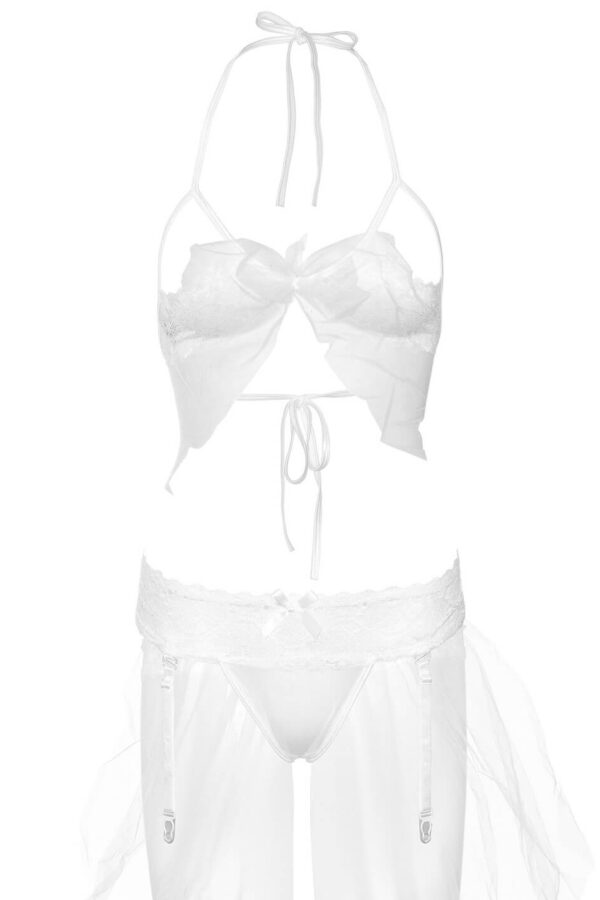 Completino bianco bridal con reggiseno giarrettiera e Velo