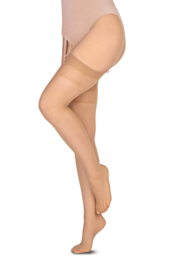Lingerie torino-Annes: Calze da reggicalze in due colori 15 den balza geometrica