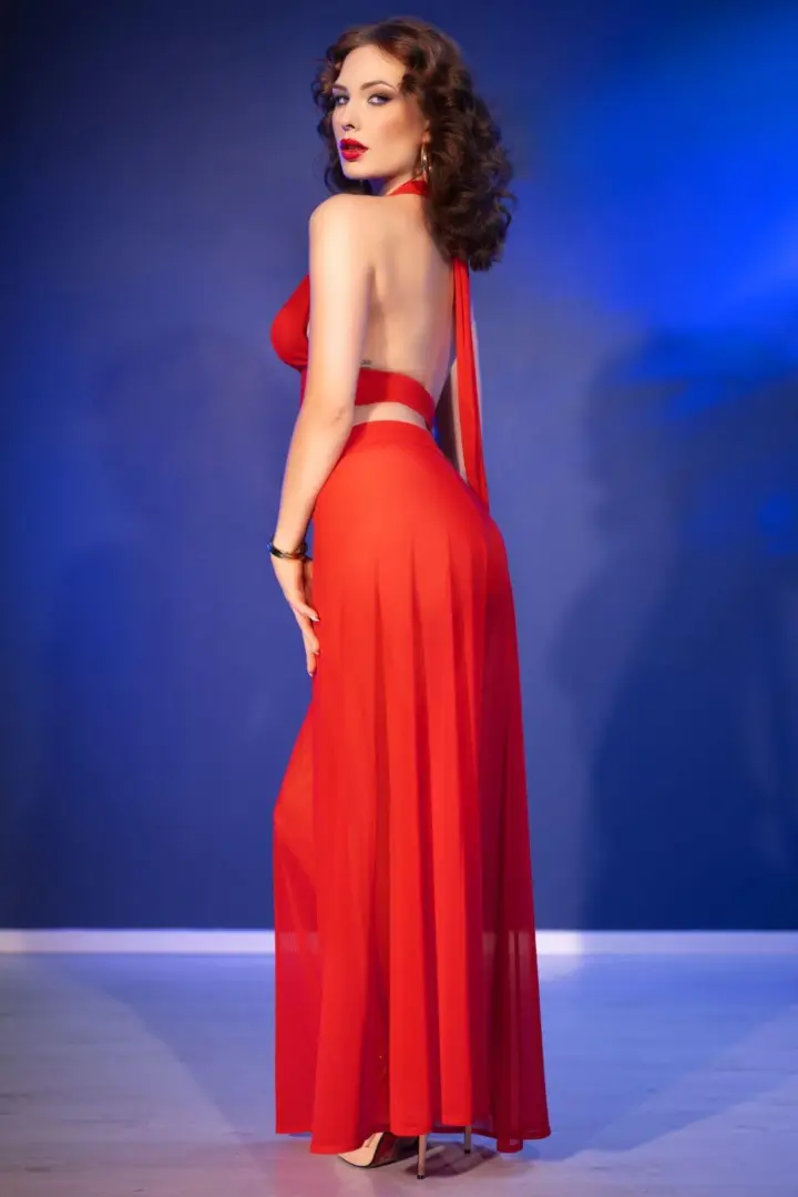 Completo rosso trasparente con top multiway e pantaloni – foto 2