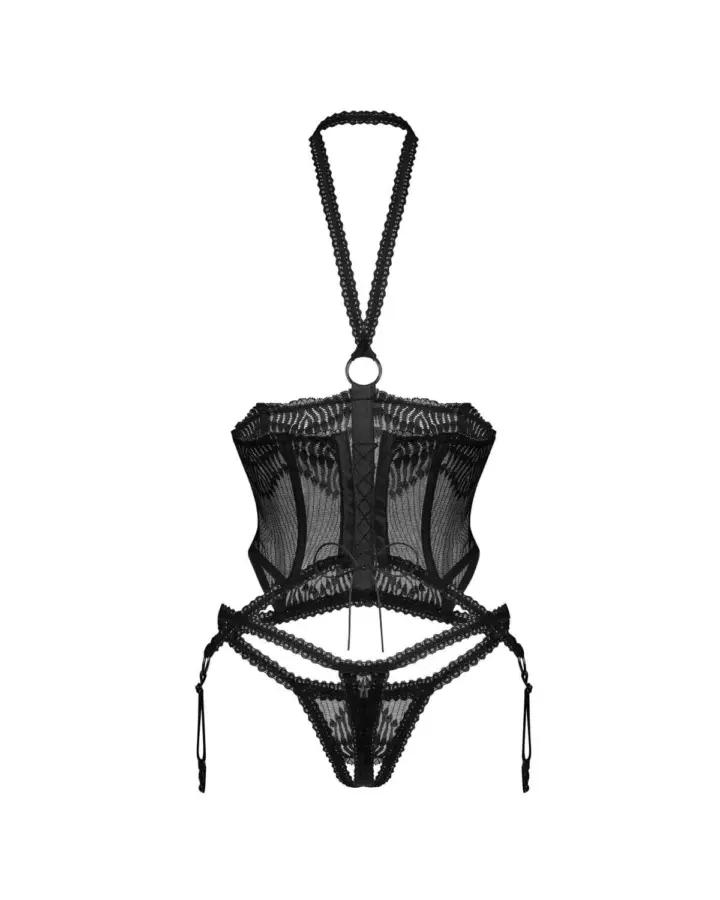 Obsessive Alliane Corsetto con perizoma aperto in pizzo nero – foto 5