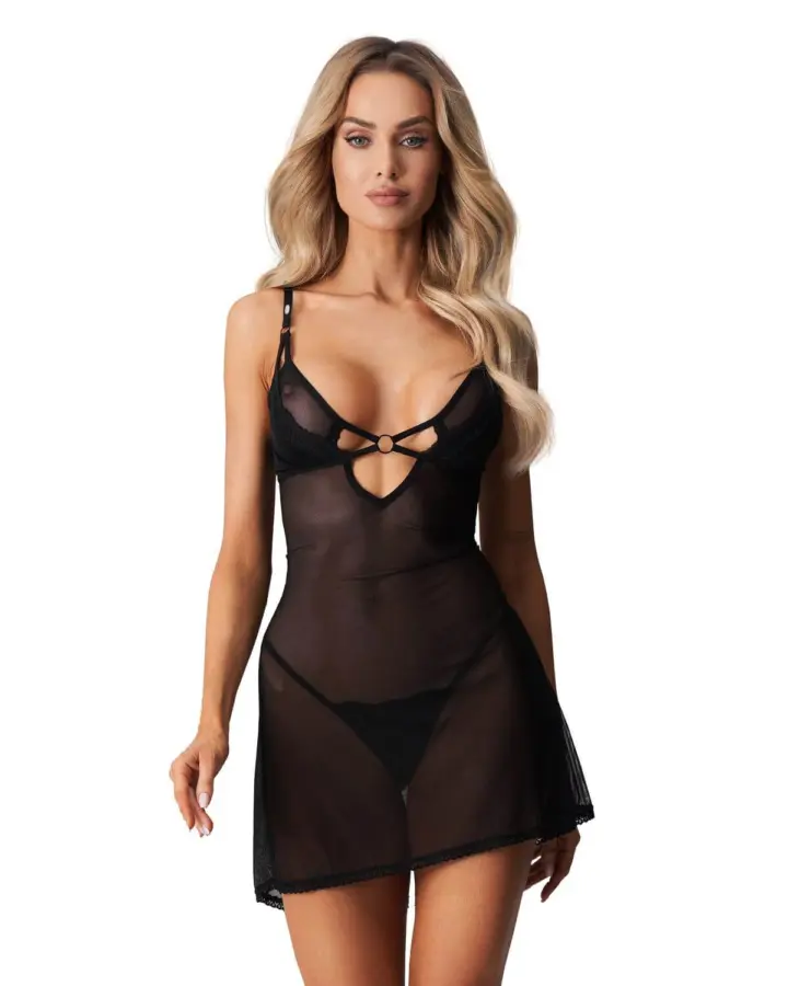 Chemise Obsessive Alliane con perizoma – Rete e Pizzo Nero – foto 7