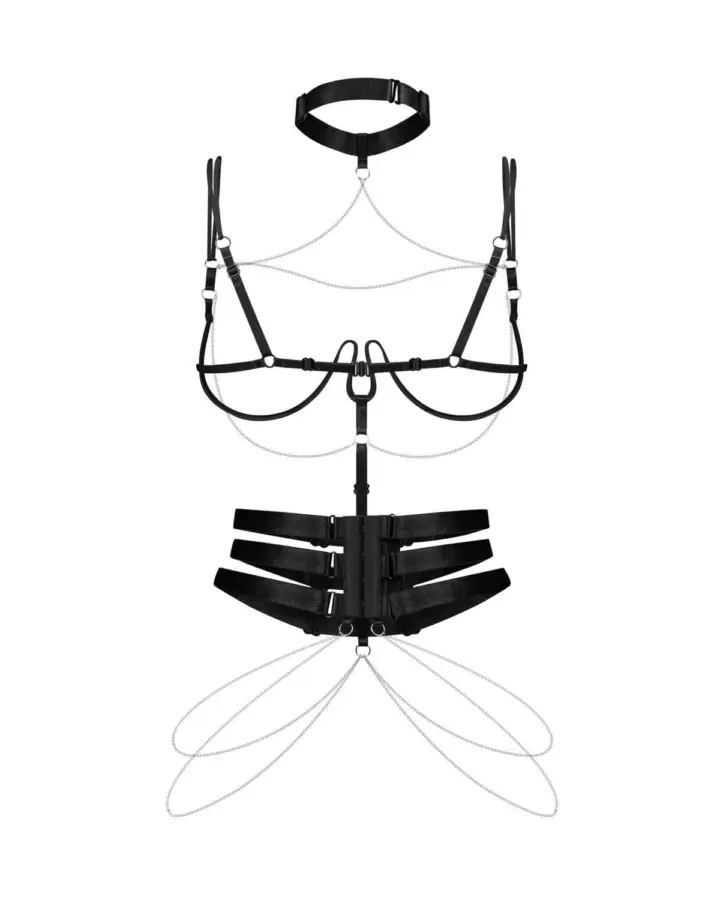 Harness nero con catene Premisis – Obsessive premium – foto 8
