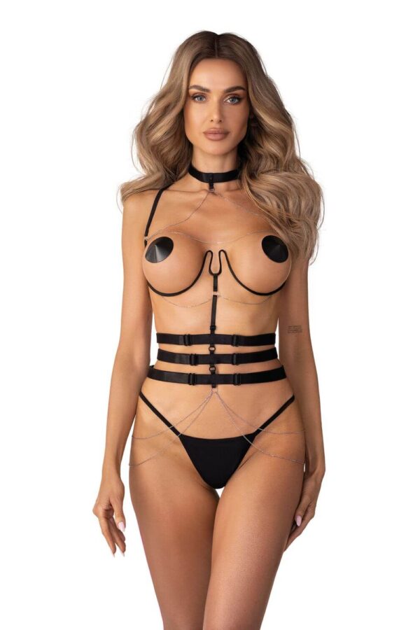 Lingerie Torino-Harness nero con catene Premisis – Obsessive premium