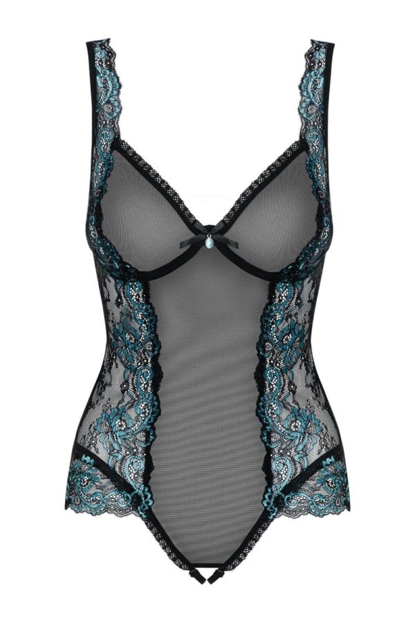 Body Amanta Obsessive – pizzo nero con dettagli turchesi